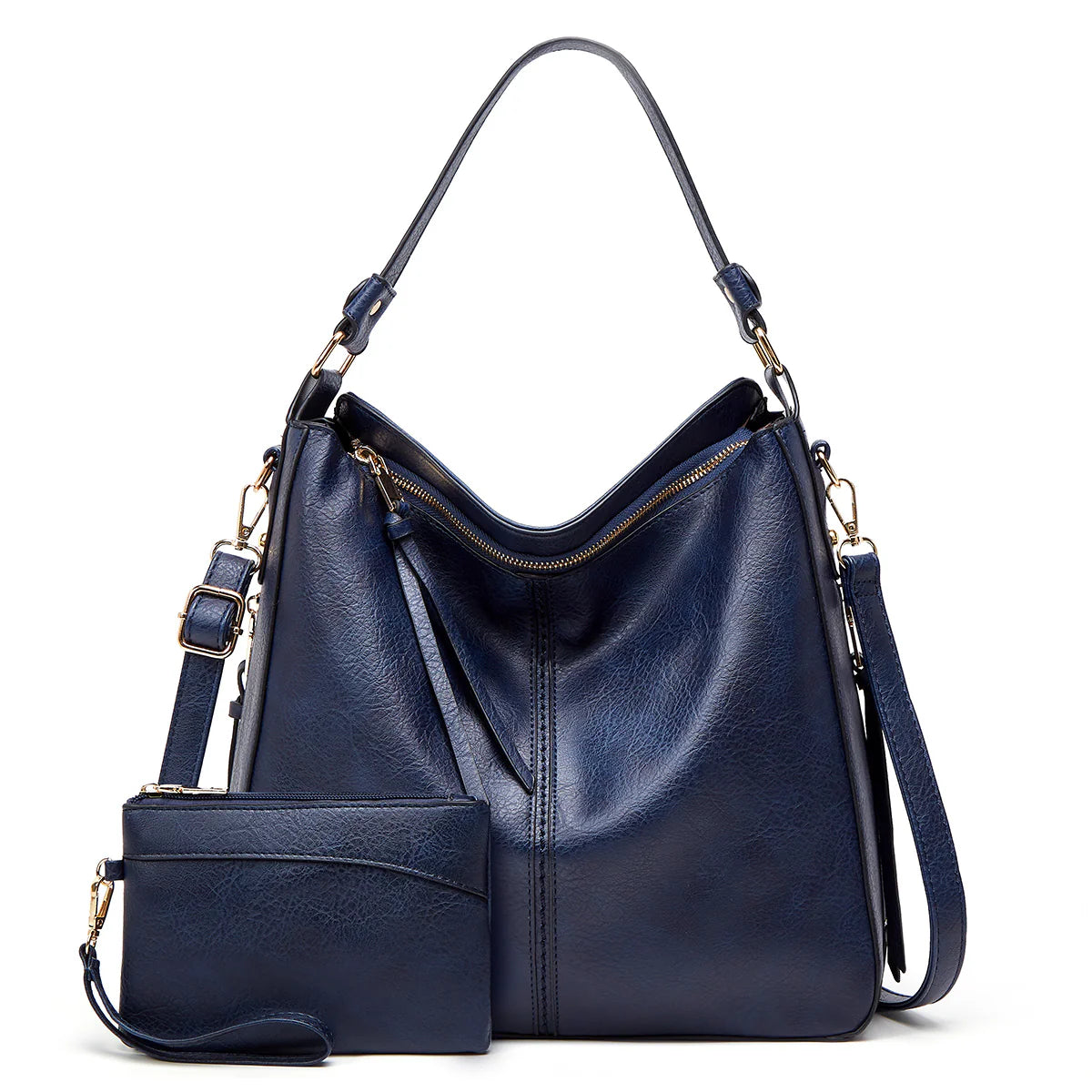 Luxury leather Hobo Anti-theft Handbag with free pouch wallet