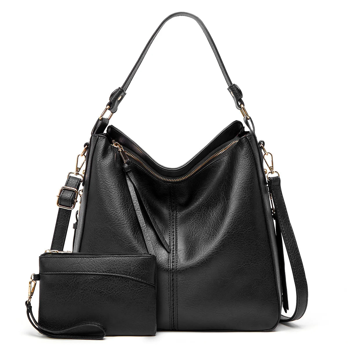 Luxury leather Hobo Anti-theft Handbag with free pouch wallet