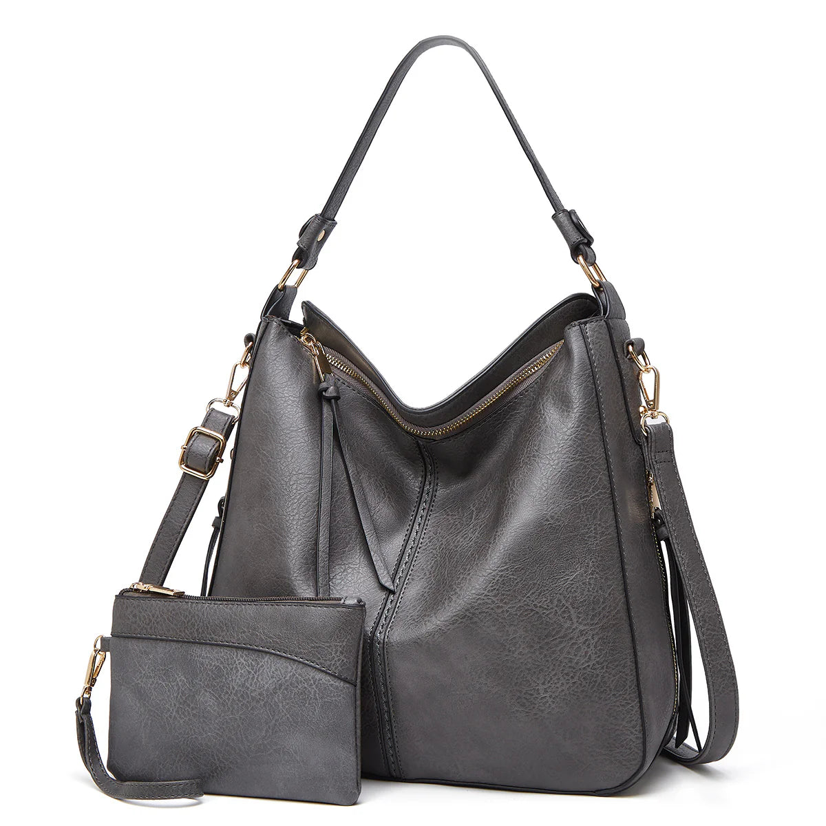 Luxury leather Hobo Anti-theft Handbag with free pouch wallet