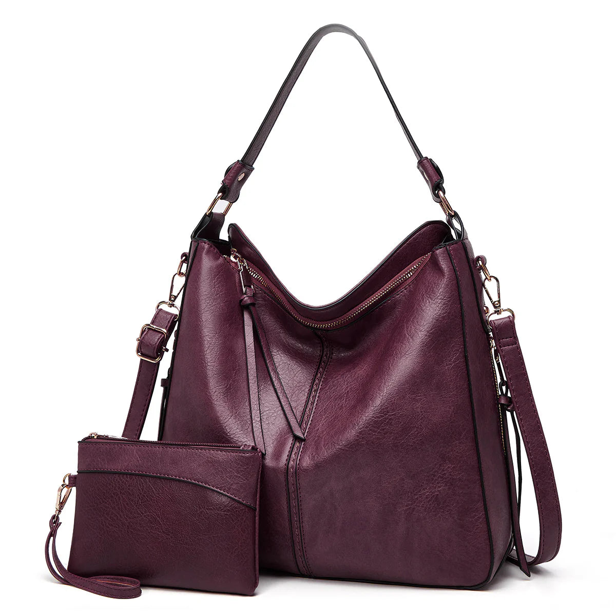 Luxury leather Hobo Anti-theft Handbag with free pouch wallet