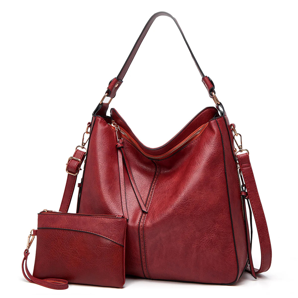 Luxury leather Hobo Anti-theft Handbag with free pouch wallet