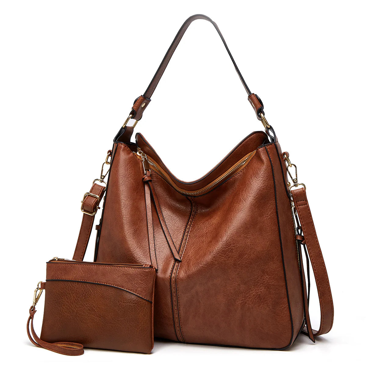 Luxury leather Hobo Anti-theft Handbag with free pouch wallet