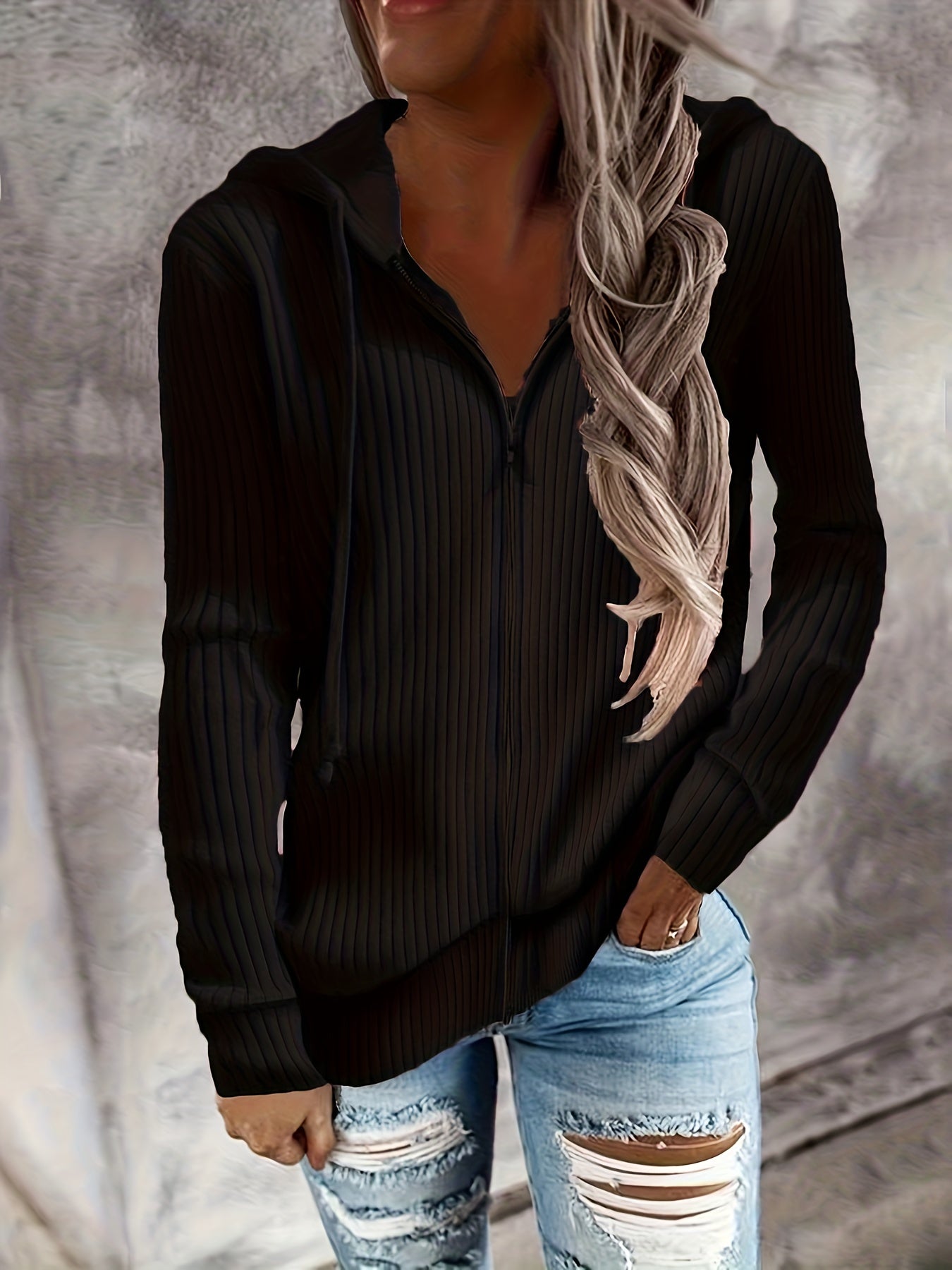 Moira - Long Sleeve Zip Up Drawstring Hoodies