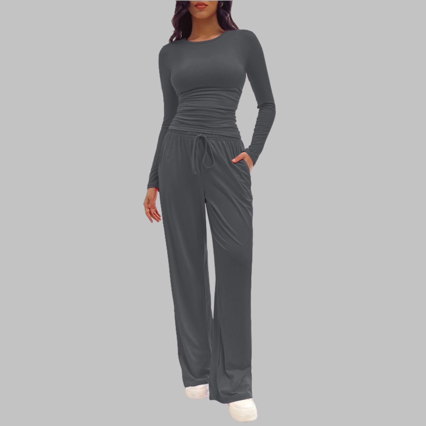 JANNY™ - Casual Long Sleeve Top and Wide Leg Pants Set