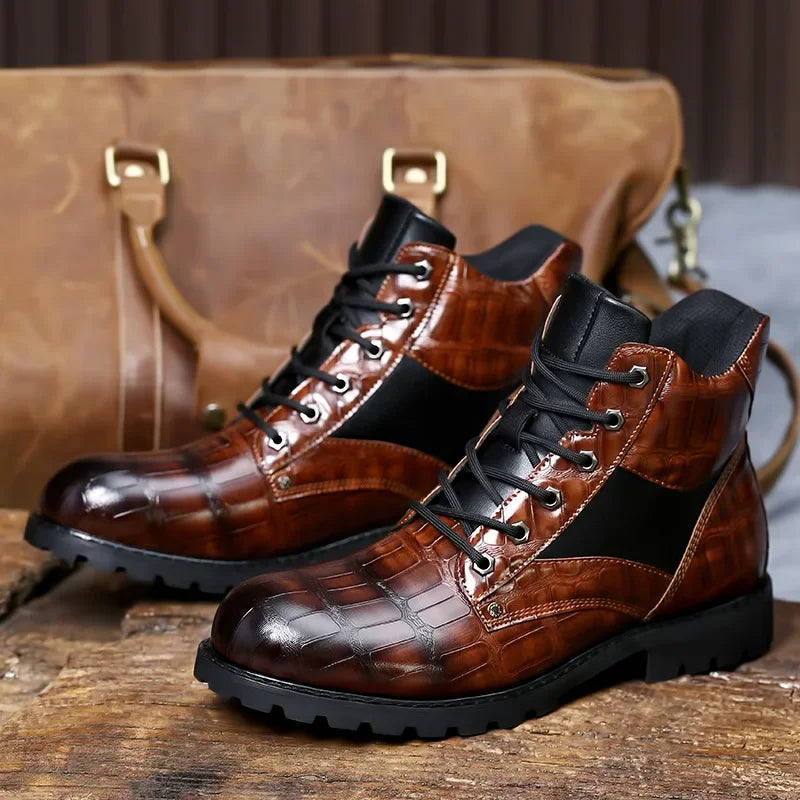 Marco™ | Luxe Crocodile-Texture Leather Boots