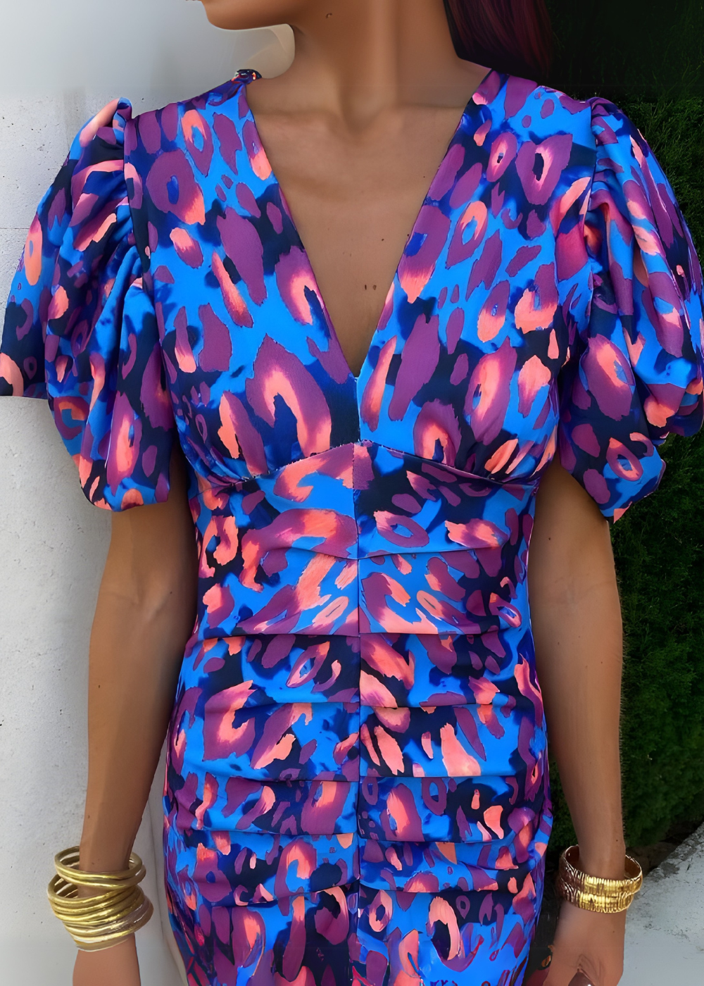 Rhea™ | Luxe Puff-Sleeve V-Neck Rich Dress