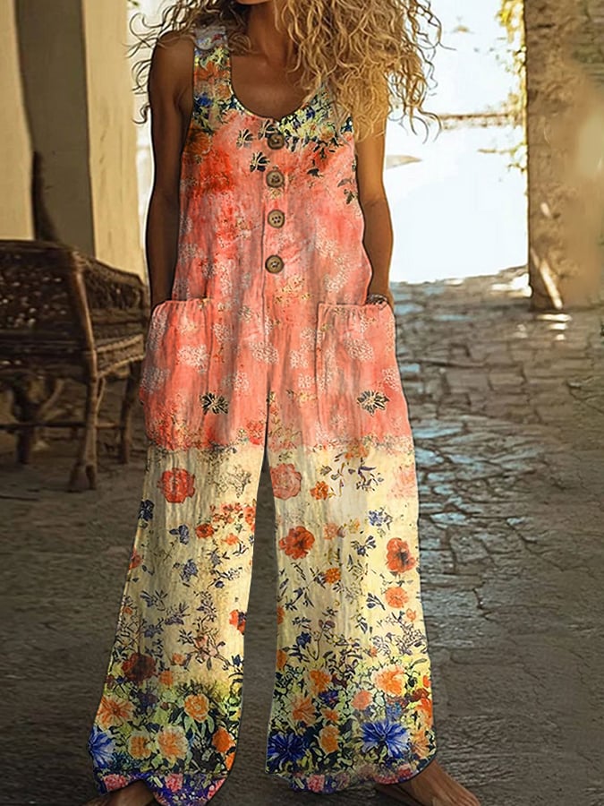 Elaine | Vintage Floral Patchwork Jumpsuit