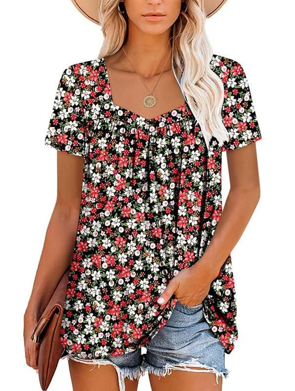 Felisha™ | Elegant Printed Short-Sleeve Blouse