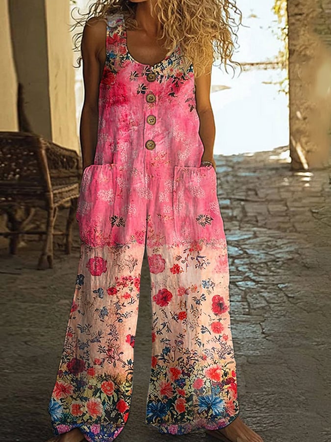 Elaine | Vintage Floral Patchwork Jumpsuit