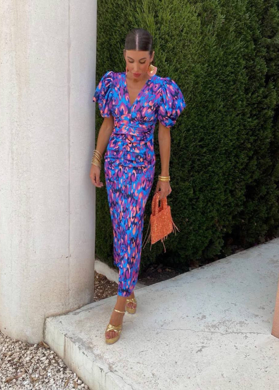 Rhea™ | Luxe Puff-Sleeve V-Neck Rich Dress