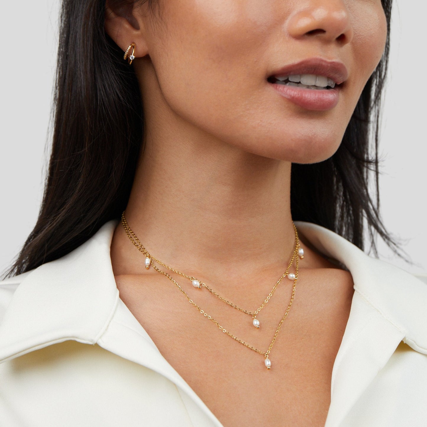 Pearl Details Drop Layered Necklace