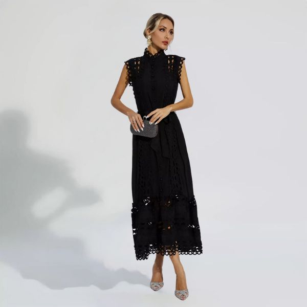 Lorna | Black Sleeveless Hollow Maxi Dress