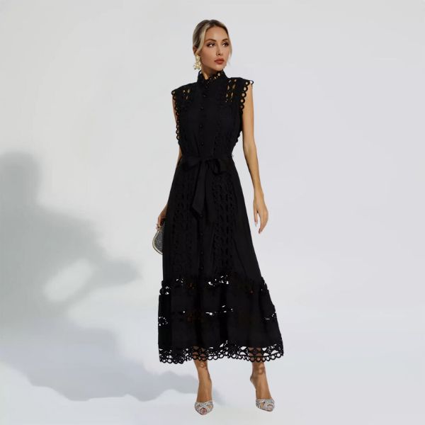 Lorna | Black Sleeveless Hollow Maxi Dress