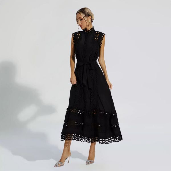 Lorna | Black Sleeveless Hollow Maxi Dress