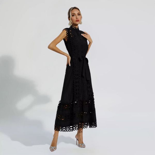 Lorna | Black Sleeveless Hollow Maxi Dress