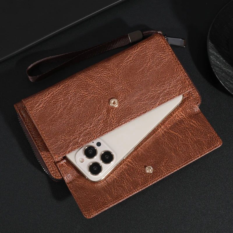 Alba™ | Elegant Multi-Pocket Leather Clutch