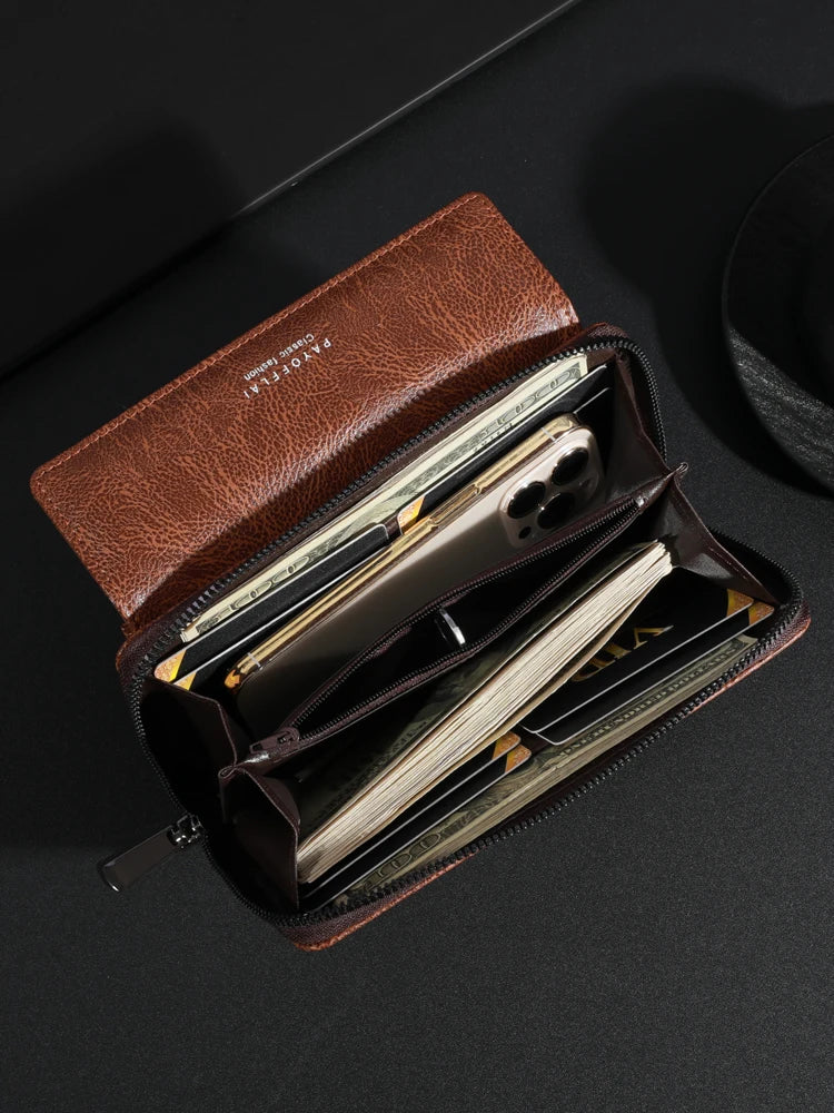 Alba™ | Elegant Multi-Pocket Leather Clutch