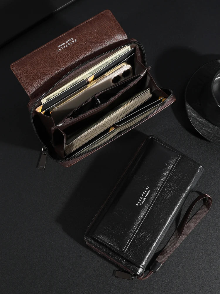 Alba™ | Elegant Multi-Pocket Leather Clutch
