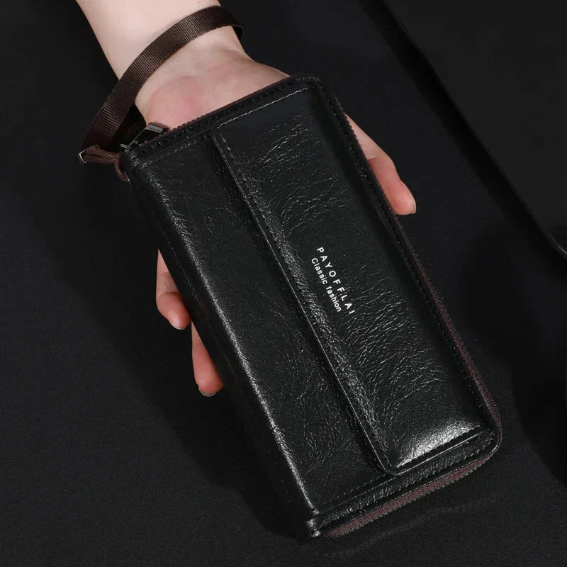 Alba™ | Elegant Multi-Pocket Leather Clutch
