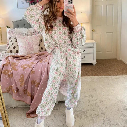 AUBREY™ - Cozy Christmas Bow Print Loungewear Set
