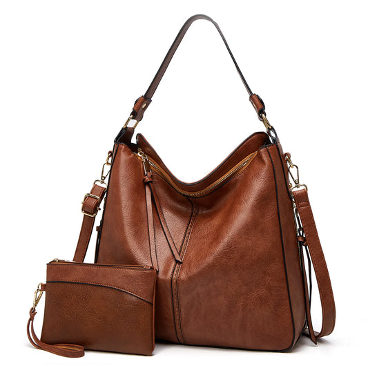 Luxury leather Hobo Anti-theft Handbag with free pouch wallet