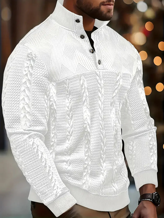 Dawson - Long Sleeve Henley Sweater With Striped