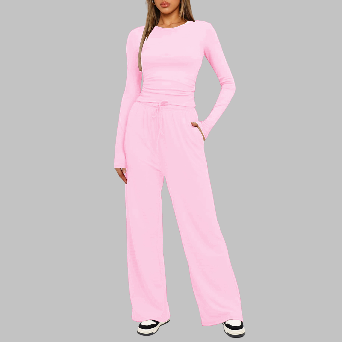 JANNY™ - Casual Long Sleeve Top and Wide Leg Pants Set