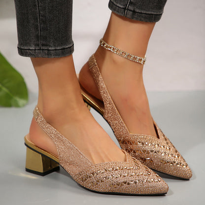 Women’s Elegant Rhinestone Slip-On Heel Sandals