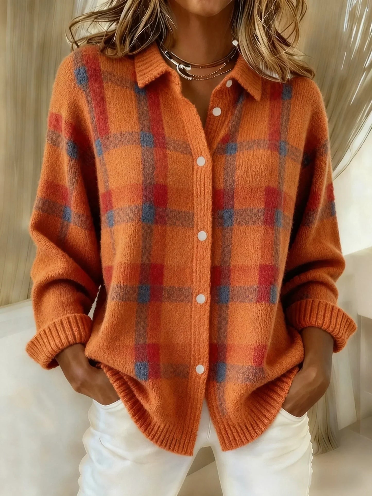 Valeria Casual Contrast Retro Plaid Sweater