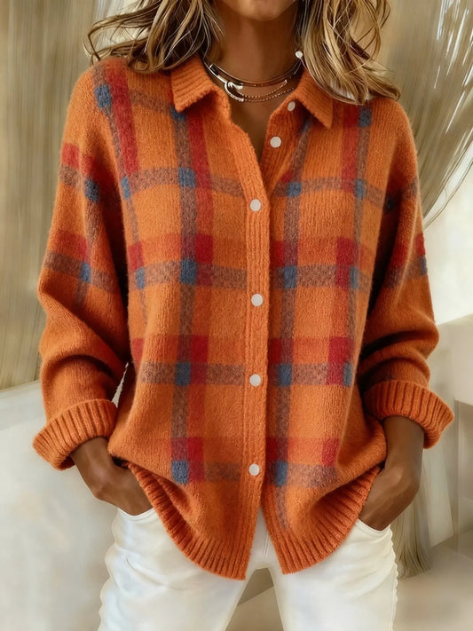 Valeria Casual Contrast Retro Plaid Sweater