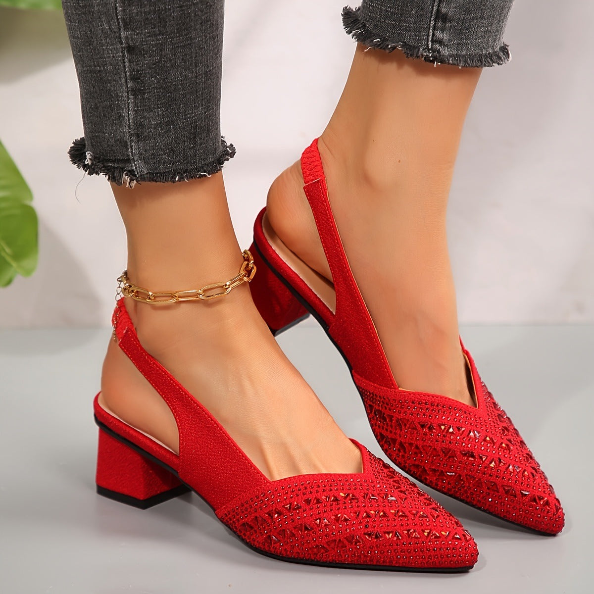 Women’s Elegant Rhinestone Slip-On Heel Sandals