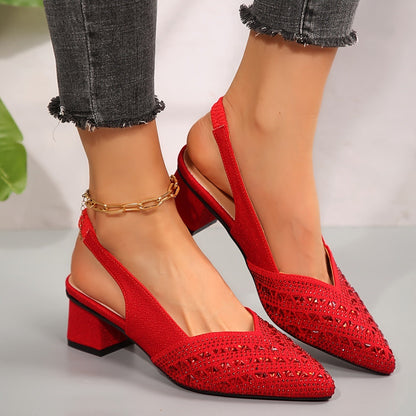Women’s Elegant Rhinestone Slip-On Heel Sandals