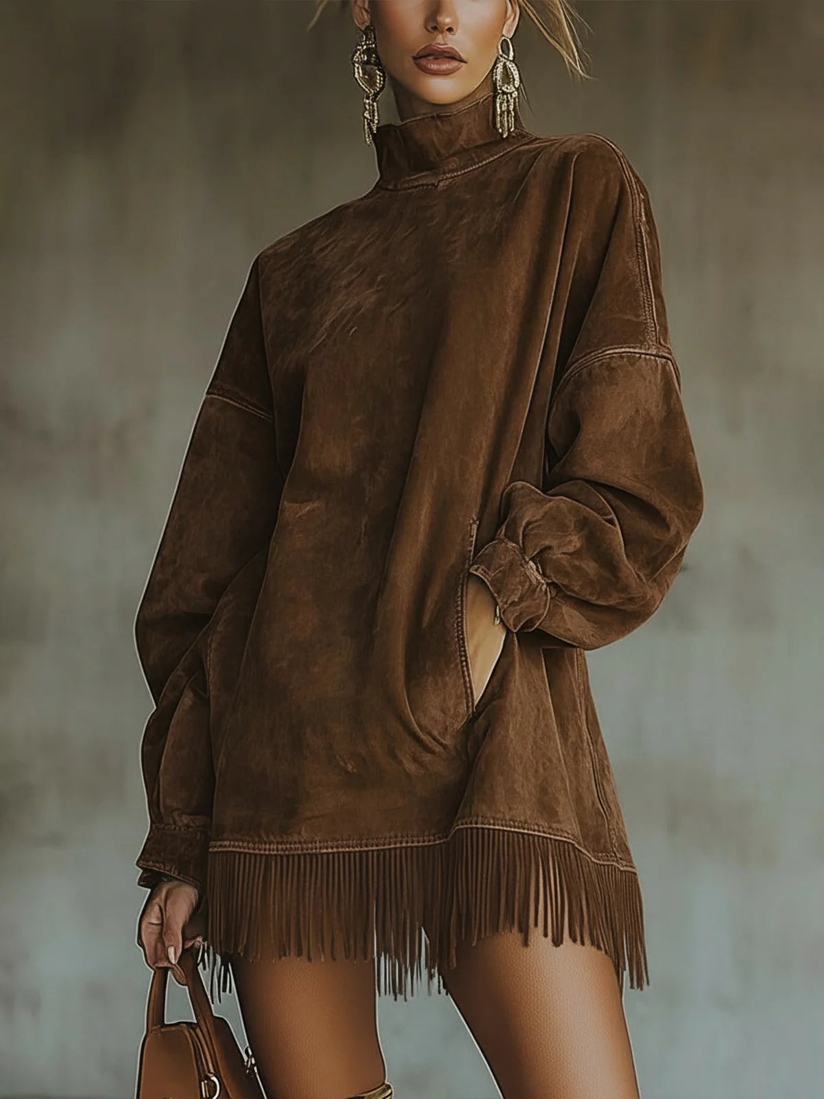 Sabrina | Cozy Suede Fringe Dress