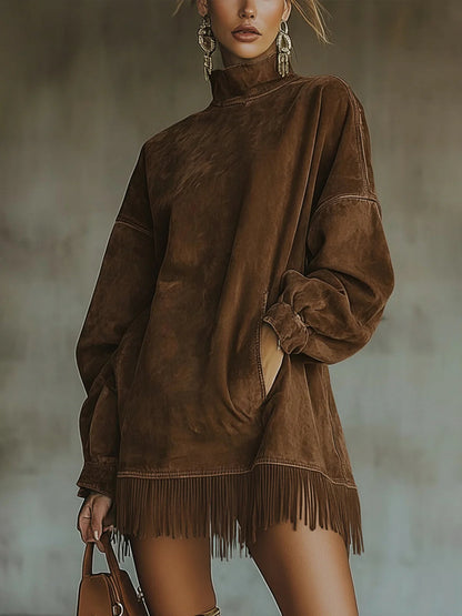 Sabrina | Cozy Suede Fringe Dress