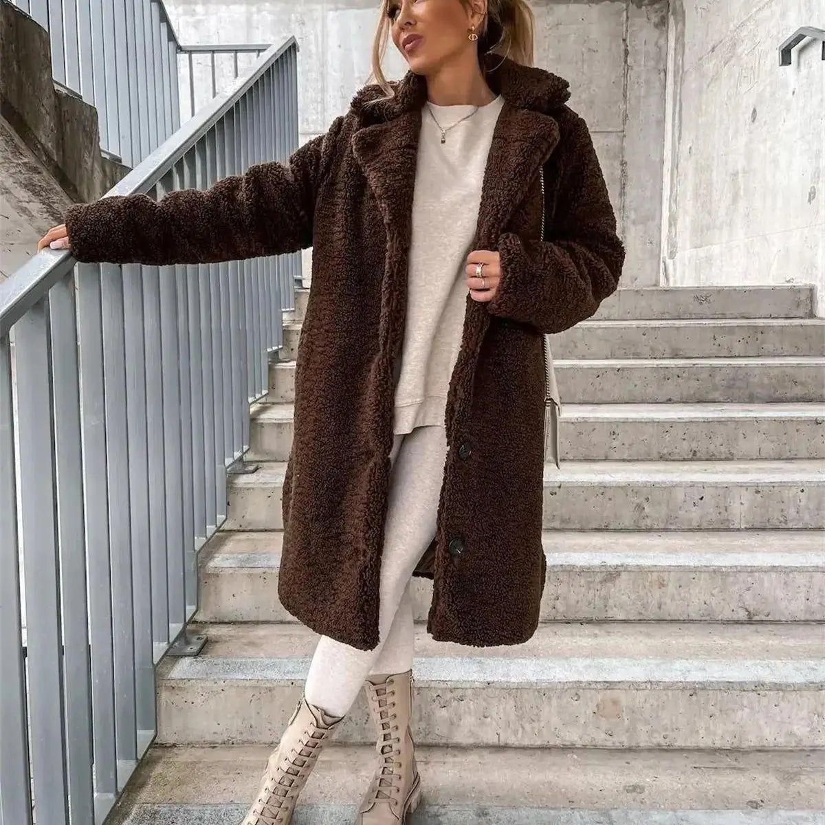Gwenna - Teddy Plush Button Up Coat