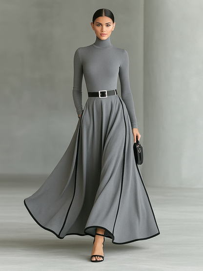 Romilly - Long Sleeve Tight Belt Maxi Dress