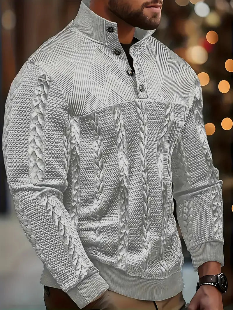 Dawson - Long Sleeve Henley Sweater With Striped