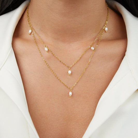 Pearl Details Drop Layered Necklace