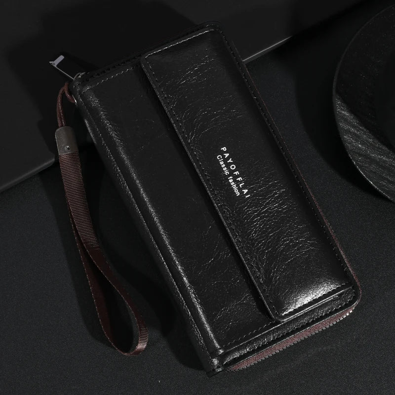 Alba™ | Elegant Multi-Pocket Leather Clutch